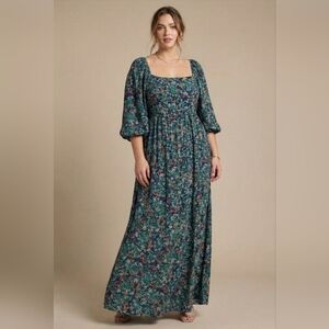 Lost & Wander Floral Maxi Dress Size 2X P2P 23-25" Smocked Waist Boho Romantic